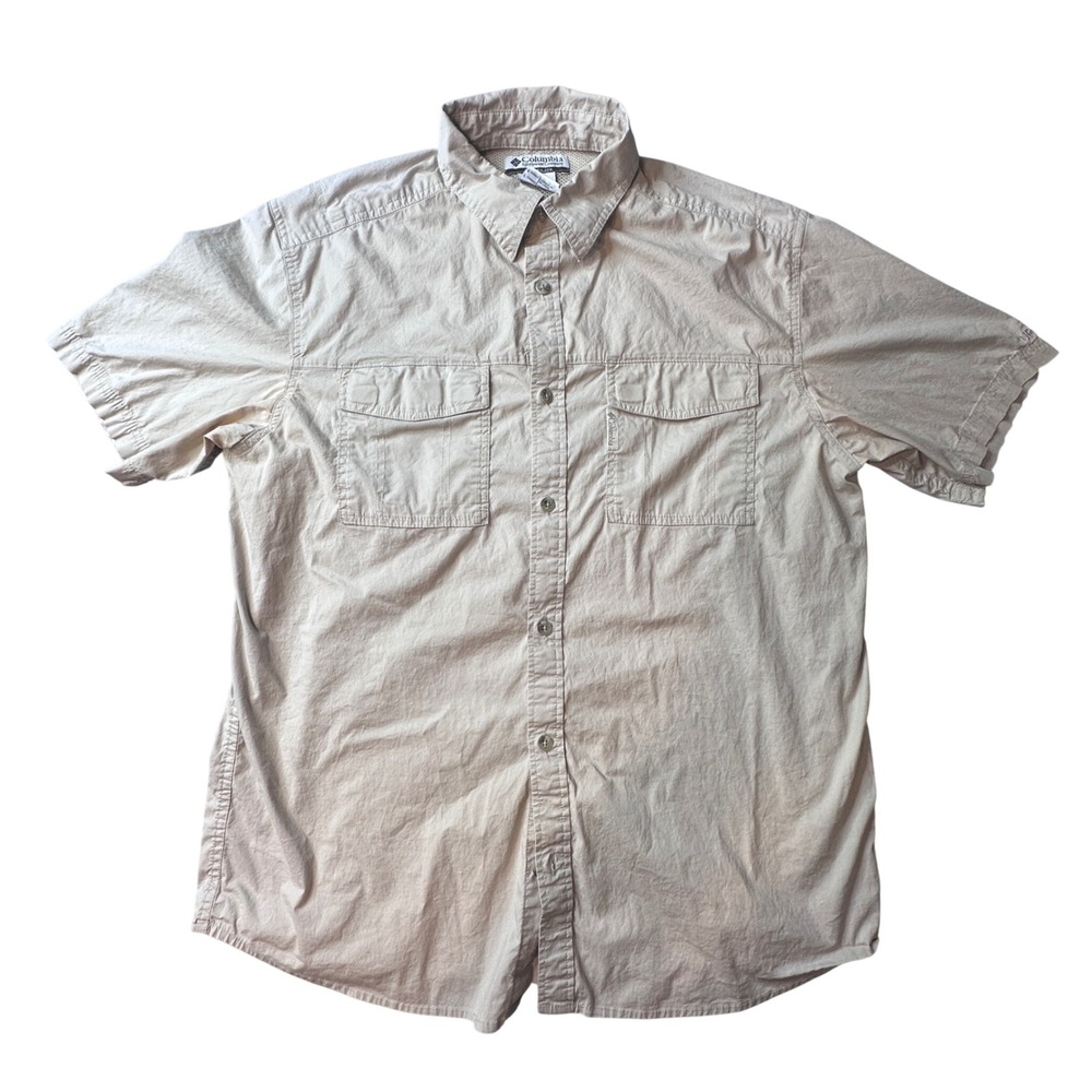 Columbia Shirt Mens Large Tan Short Sleeve Button Down Vented Outdoor XM7682